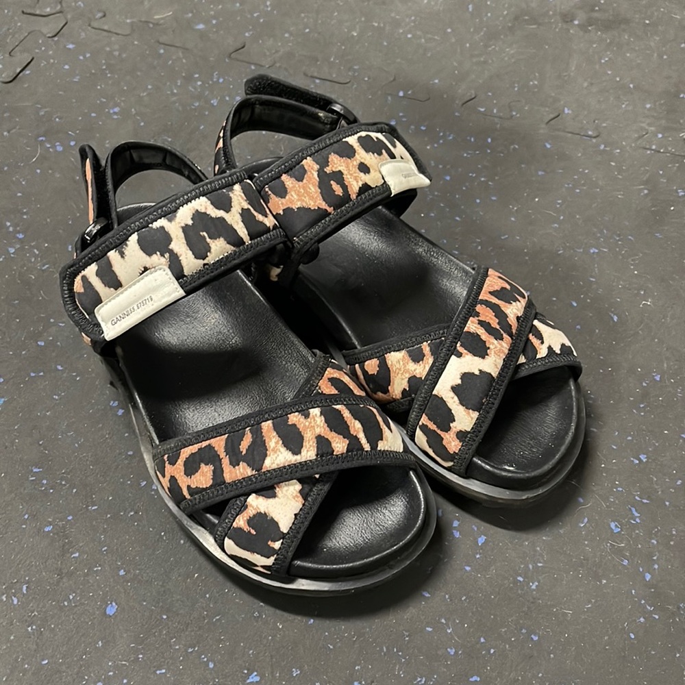 Ganni Women's Leopard Print Platform Sandals Sz 7W